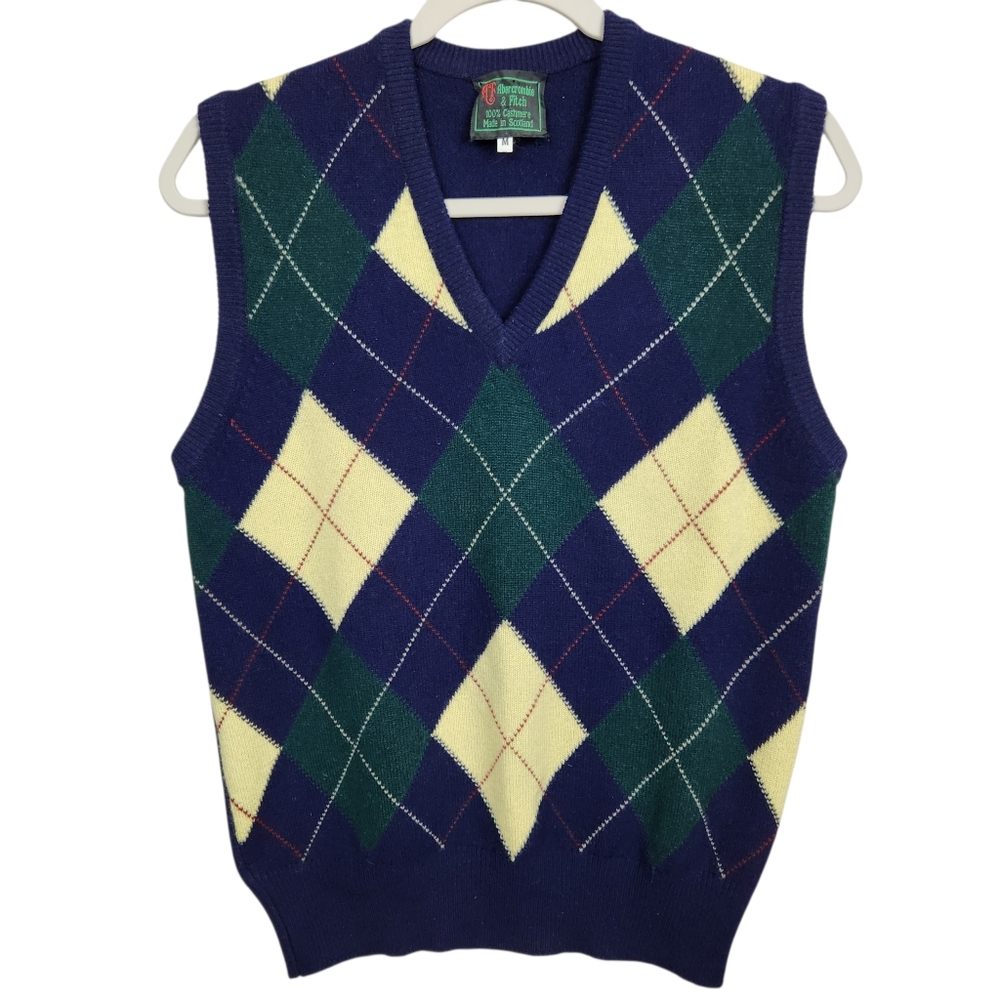 Abercrombie & Fitch Navy, Green & Cream Argyle Wool Vest
